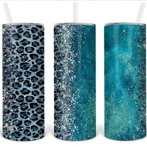 Turquoise leopard skinny tumbler
